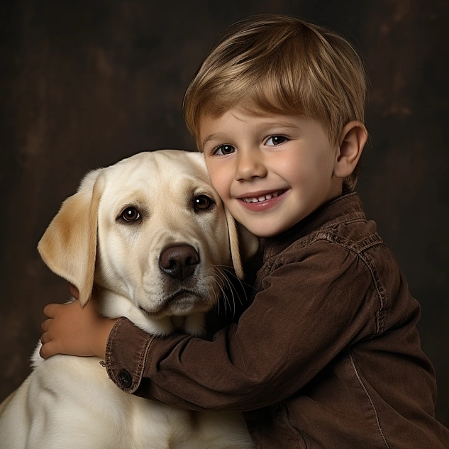 labrador dog with kid